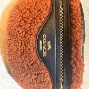 Coach Orange Shearling and Black Leather Bag